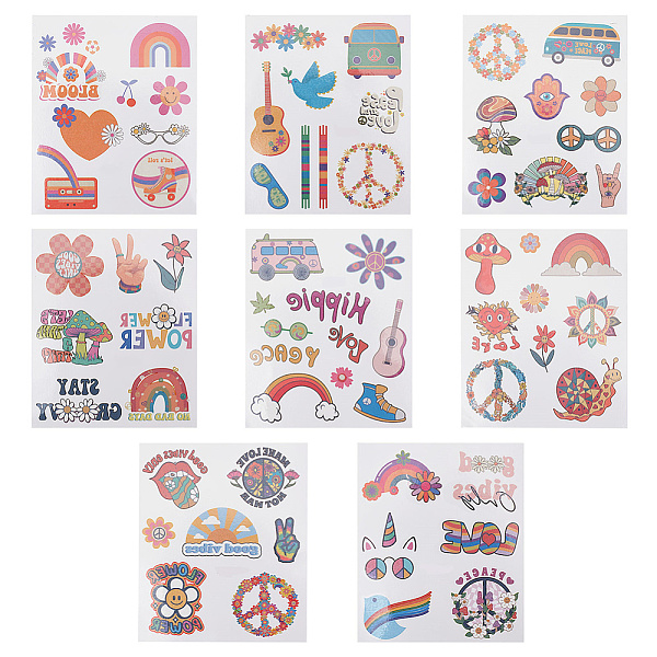 

PandaHall CRASPIRE Hippie Tattoo 8 Sheets Hippie Temporary Tattoos Stickers for Groovy Hippie Tattoos Hippie Face Tattoos Love and Peace..., Multicolor
