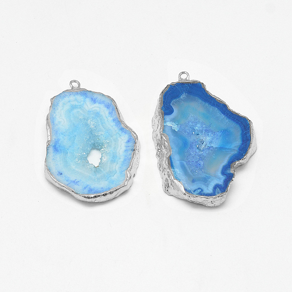 

PandaHall Natural Druzy Agate Pendants, with Platinum Tone Iron Findings, Dyed, Nuggets, Dodger Blue, 20~60x13~50x4~8mm, Hole: 1~4mm Natural...