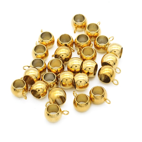 

PandaHall 201 Stainless Steel Tube Bails, Loop Bails, Rondelle, Golden, 11x8x6mm, Hole: 1.8mm, Inner Diameter: 5mm 201 Stainless Steel...
