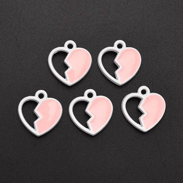 

PandaHall Spray Painted Alloy Enamel Charms, Heart-broken, Pink, 14.5x14x3mm, Hole: 1.6mm Alloy+Enamel Heart Pink