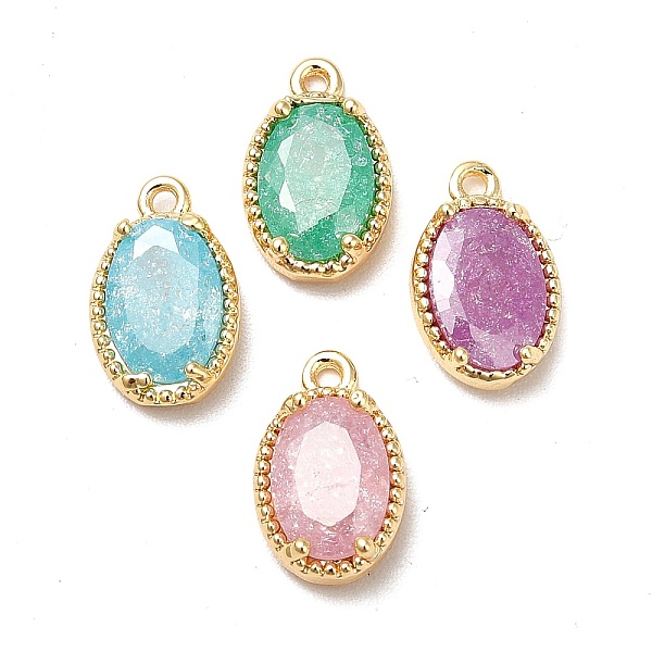 

PandaHall Glass Charms, with Real 18K Gold Plated Brass Findings, Faceted Oval, Mixed Color, 10x6x3mm, Hole: 0.9mm Brass+Glass Oval..., Multicolor
