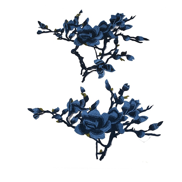 

PandaHall Flower & Branch Pattern Polyester Fabrics Computerized Embroidery Cloth Sew on Appliques, Costume Cheongsam Accessories, Blue...