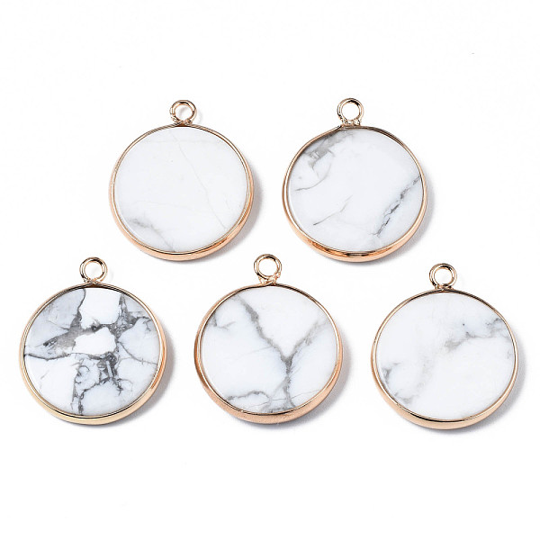 

PandaHall Natural Howlite Pendants, with Golden Plated Brass Edge and Loop, Flat Round, 25x21x3.5mm, Hole: 2mm Howlite Flat Round