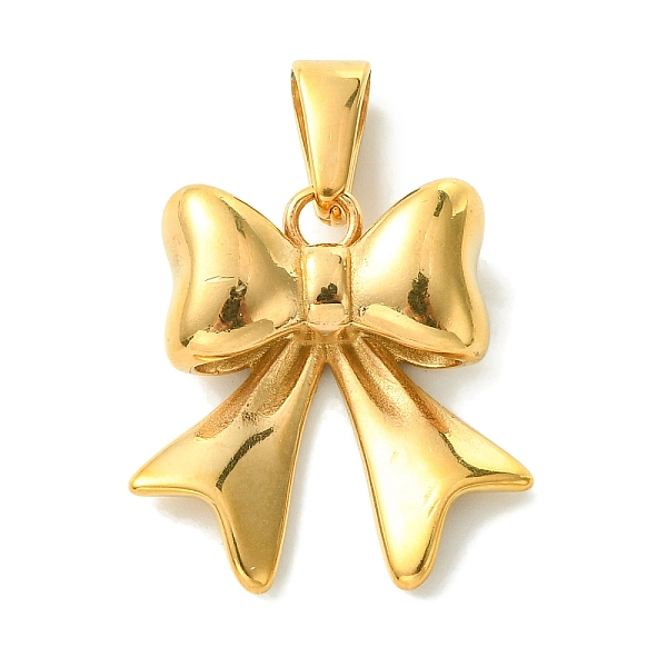 

PandaHall Vacuum Plating 304 Stainless Steel Pendants, Bowknot Charms, Golden, 25.5x24.5x8mm, Hole: 9.5x4.5mm 304 Stainless Steel Bowknot