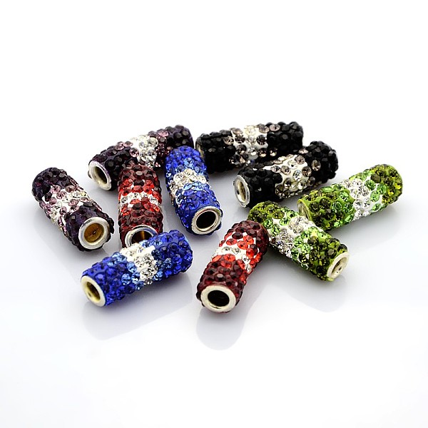 

PandaHall Polymer Clay Grade A Rhinestone Tube Beads, with Double Brass Core, Mixed Color, 22~24x9mm, Hole: 1mm Brass+Rhinestone Tube..., Multicolor