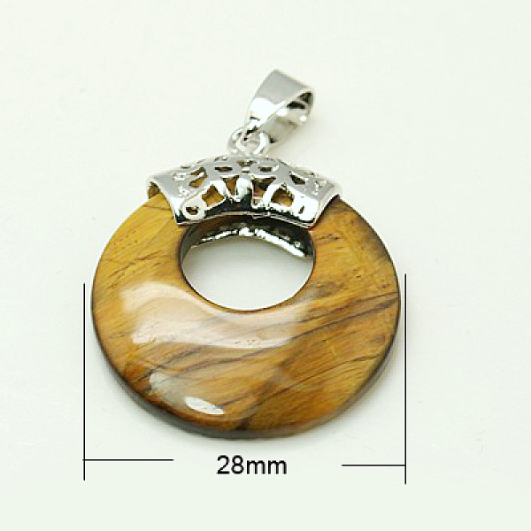 

PandaHall Tiger Eye Pendants, with Brass Findings, Flat Round, Platinum Metal Color, 28x6mm, Hole: 7x4mm Tiger Eye Flat Round