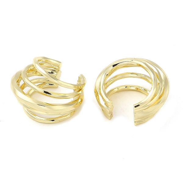 

PandaHall Brass Five Line Cuff Earrings, Split Non Piercing Earrings for Women, Real 18K Gold Plated, 20x20x14.5mm Brass Ring