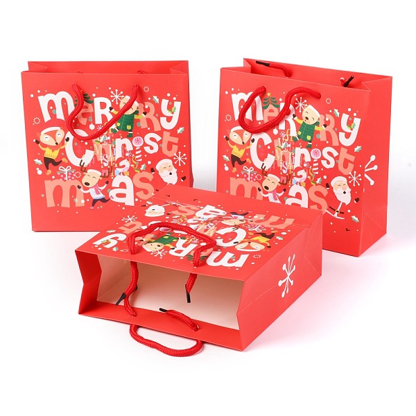 

PandaHall Christmas Themed Paper Bags, Square, for Jewelry Storage, Christmas Themed Pattern, 20x20x0.45cm Paper Red