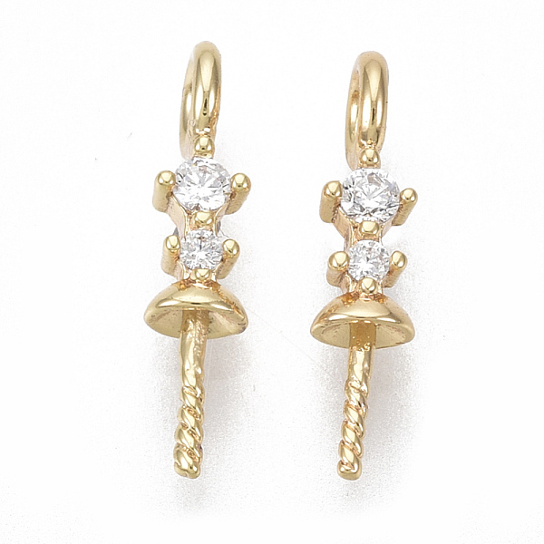 

PandaHall Brass Micro Pave Cubic Zirconia Peg Bails Charms, for Half Drilled Beads, Nickel Free, Clear, Real 18K Gold Plated, 13x2.5x2.5mm...