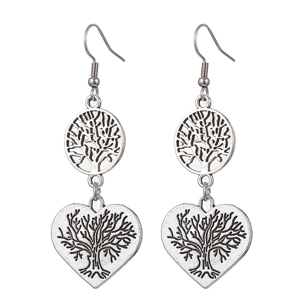 

PandaHall Tree of Life Alloy Dangle Earrings, 304 Stainless Steel Earring for Women, Flat Round and Heart, Antique Silver, 63x23.5mm Alloy...