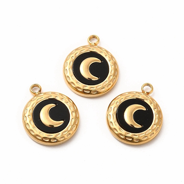 

PandaHall Vacuum Plating 304 Stainless Steel Pendants, with Acrylic, Flat Round with Moon, Golden, 16x13x3mm, Hole: 1.6mm Stainless..., Black