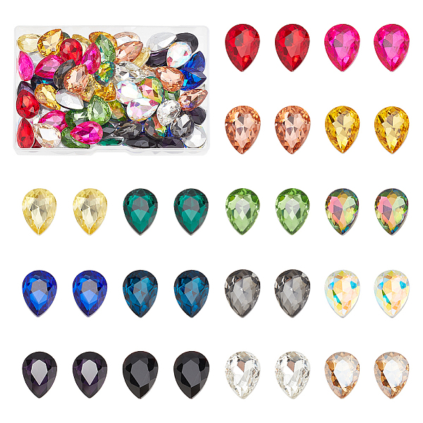 

PandaHall 96Pcs 16 Colors Glass Rhinestone Cabochons, Pointed Back & Back Plated, Faceted, Teardrop, Mixed Color, 18x13x5~6.5mm, 6pcs/color..., Multicolor