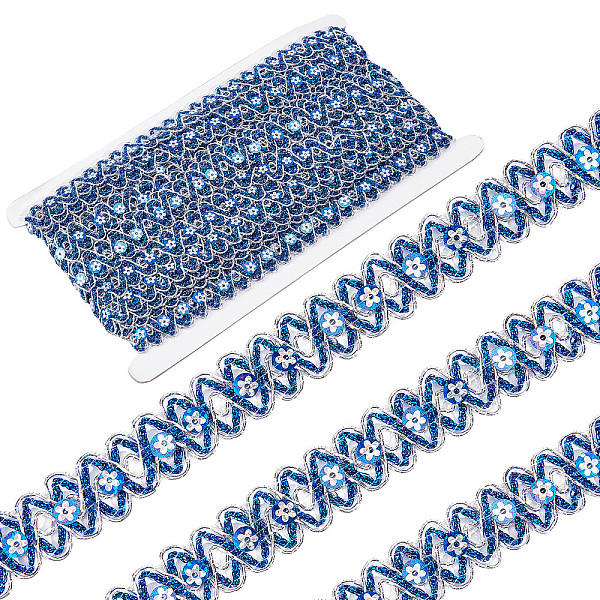 Gorgecraft 14.2yds 3/4 ブルースパークルトリム スパンコールリボンウェーブスパンコールレーストリム フラワースパークルレーストリミング スターライトトリムスプール メタリックグリッター編組トリム 縫製用クリスマスドレス布装飾
