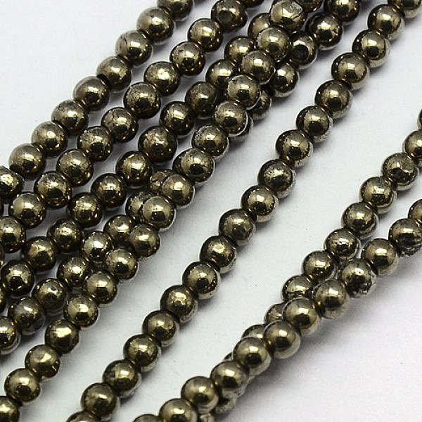 

PandaHall Natural Pyrite Beads Strands, Round, 3mm, Hole: 0.5mm, about 130pcs/strand, 15.74 inch Pyrite Round Yellow