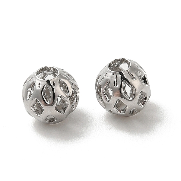 

PandaHall Brass Hollow Spacer Beads, Round, Real Platinum Plated, 6mm, Hole: 2mm Brass Round