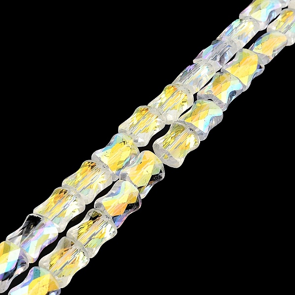 

PandaHall AB Color Plated Transparent Glass Beads Strands, Faceted Bamboo Stick, Clear AB, 10.5~11x8x5mm, Hole: 1mm, about 59~60pcs/strand..., White