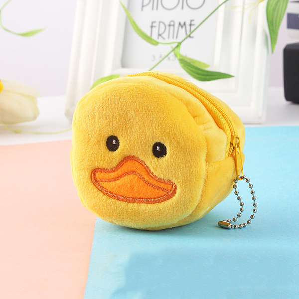 

PandaHall Plush Zip Wallets, Change Purse, with Iron Ball Chain, Duck Pattern, 5~8x8~10cm Cloth Duck Gold