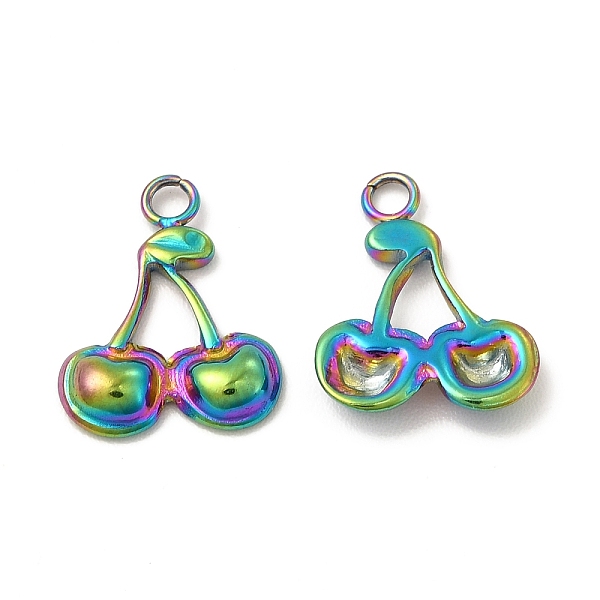 

PandaHall Ion Plating(IP) 304 Stainless Steel Charms, Cherry Charms, Rainbow Color, 14.5x11x2mm, Hole: 1.8mm 304 Stainless Steel Cherry
