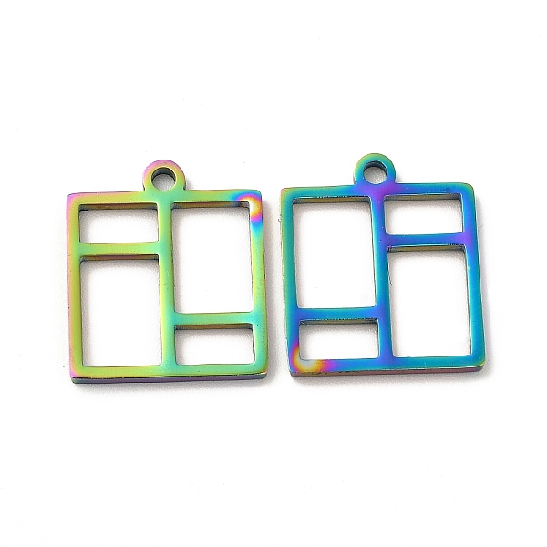

PandaHall Ion Plating(IP) 304 Stainless Steel Pendants, Hollow, Rectangle Charm, Rainbow Color, 17.5x15x2mm, Hole: 1.6mm 304 Stainless Steel...