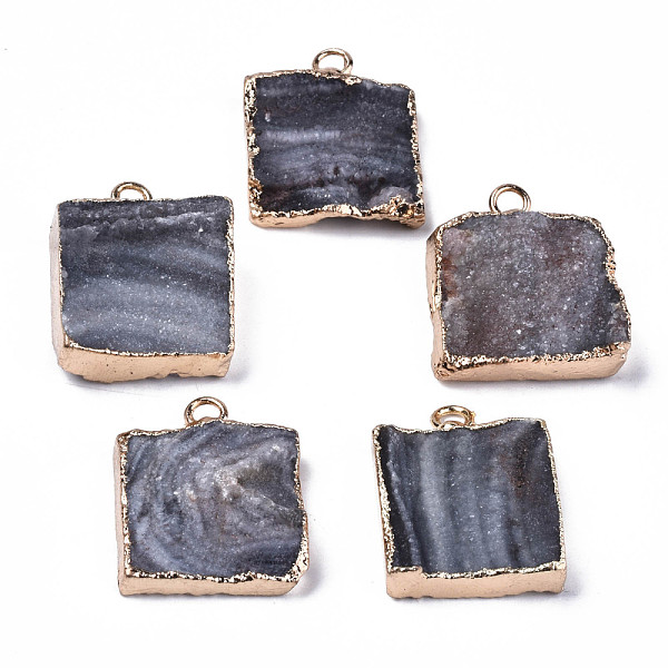 

PandaHall Natural Druzy Agate Pendants, Druzy Trimmed Stone, with Light Gold Plated Edge and Iron Loop, Square, Gray, 20~21x17~18x4~8mm...