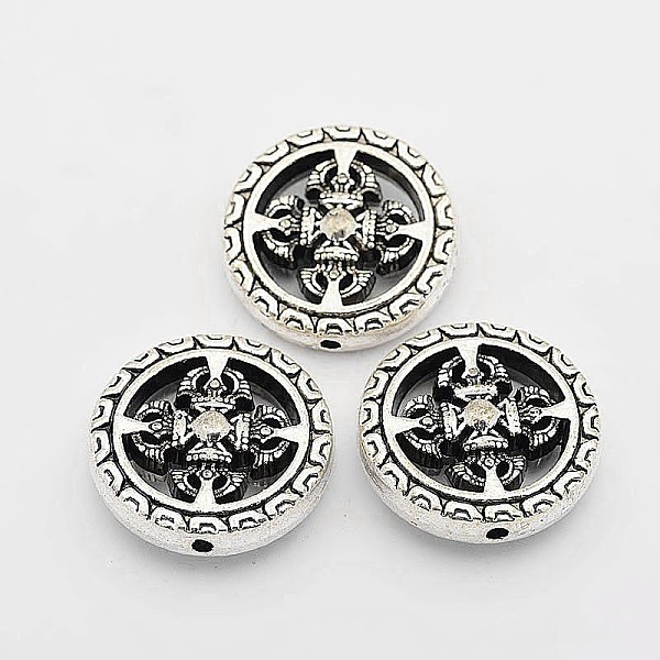 

PandaHall Tibetan Style Alloy Beads, Flat Round, Antique Silver, 25x8mm, Hole: 1.5mm Alloy Flat Round