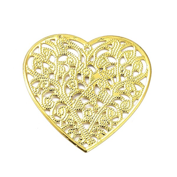 

PandaHall Rack Plating Iron Filigree Pendants, Heart Charm, Golden, 46x45.5x0.6mm, Hole: 1.4mm Iron Heart