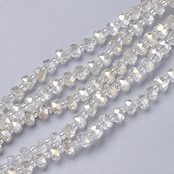 

PandaHall Electroplate Glass Beads Strands, Faceted, Rondelle, Full Rainbow Plated, Light Goldenrod Yellow, 4~4.5x3mm, Hole: 0.7mm, about...