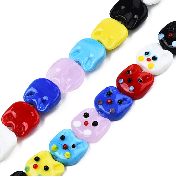 

PandaHall Handmade Lampwork Beads, Cat's Head, Mixed Color, 15~16x16~16.5x7mm, Hole: 1.2mm, about 25pcs/strand, 14.37 inch(36.5cm) Lampwork..., Multicolor