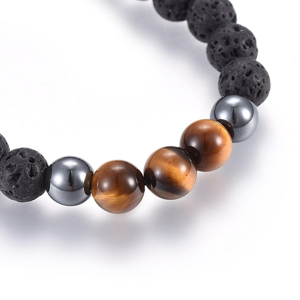 Natural Lava Rock And Non-Magnetic Synthetic Hematite Beads Braided Bead Bracelets