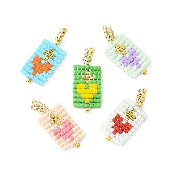 

PandaHall Handmade MIYUKI Japanese Seed Loom Pattern Seed Beads, Rectangle with Heart Pendants, Mixed Color, 23.5~24x10x2mm, Hole: 2.5mm..., Multicolor