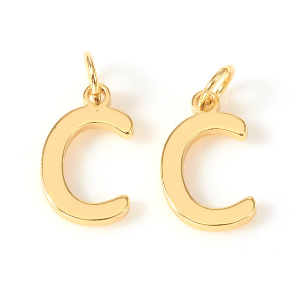 

PandaHall Brass Charms, with Jump Rings, Letter, Real 18K Gold Plated, Letter.C, C: 10x6x1mm, Hole: 2.5mm Brass Letter C