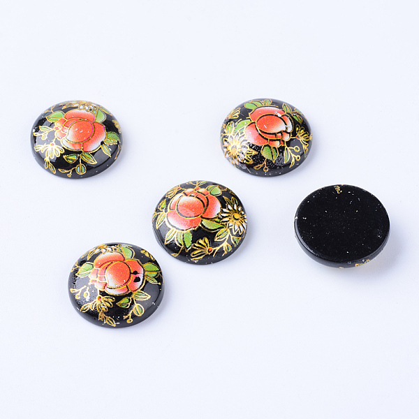 

PandaHall Printed Resin Cabochons, Half Round, Black, 24~25x6.5mm Resin Half Round Black