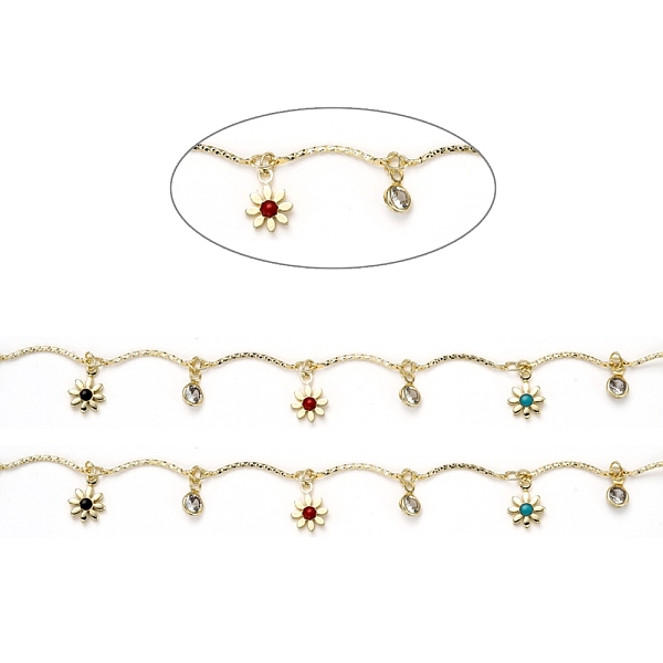 

PandaHall Handmade Brass Bar Chains, with Clear Cubic Zirconia and Enamel Charms, Spool, Long-Lasting Plated, Soldered, Daisy, Golden, Links...