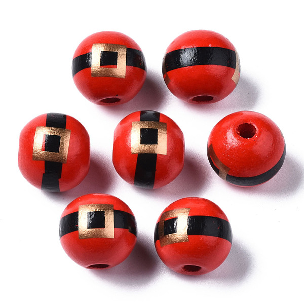 

PandaHall Painted Natural Wood European Beads, Large Hole Beads, Christmas, Printed, Round, Colorful, 16x15mm, Hole: 4mm Wood Round