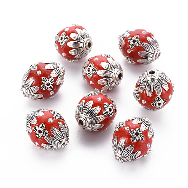 

PandaHall Handmade Indonesia Beads, with Alloy Findings, Round, Antique Silver, FireBrick, 18x21mm, Hole: 2mm Polymer Clay Round Red