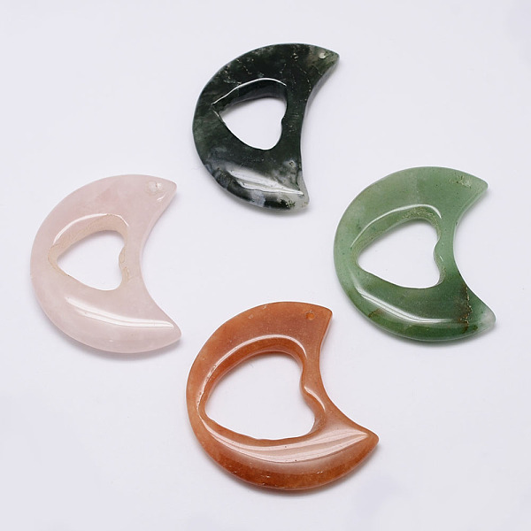 

PandaHall Natural Gemstone Pendants, Moon with Heart, 49~50x31~36.5x6~7mm, Hole: 1mm Mixed Stone Moon Multicolor