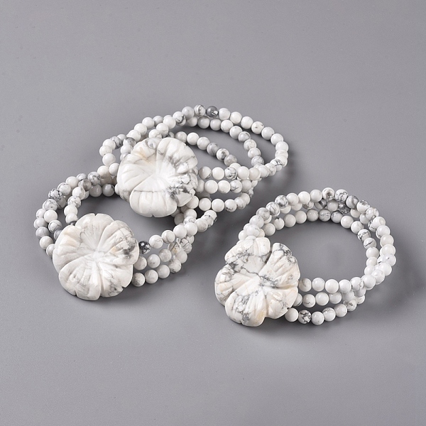 

PandaHall Natural Howlite Multi-strand Stretch Bracelets, Flower, 2-1/8 inch~2-1/4 inch(5.5~5.8cm) Howlite