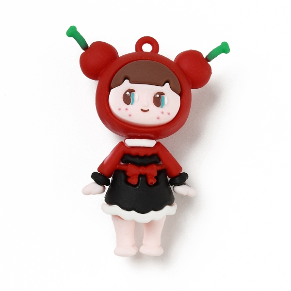 

PandaHall PVC Plastic Pendants, Girl with Cherry, Red, 65x48x25mm, Hole: 3mm PVC Human Red