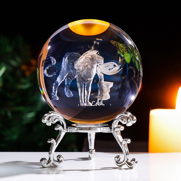 

PandaHall Inner Carving Constellation Glass Crystal Ball Diaplay Decoration, Fengshui Home Decor, Leo, 80mm Glass Leo Clear