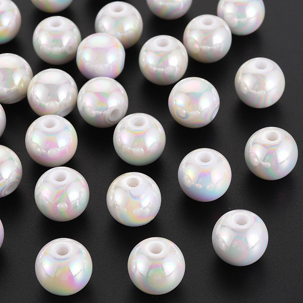 

PandaHall Opaque Acrylic Beads, AB Color Plated, Round, White, 14mm, Hole: 2.5mm about 356pcs/500g Acrylic Round White