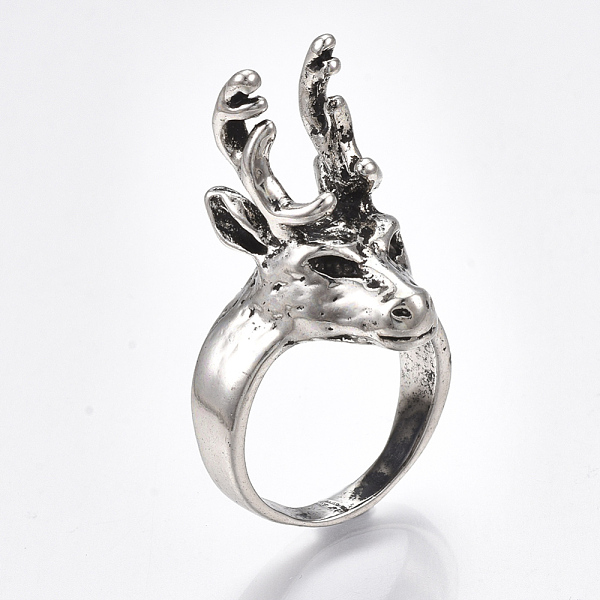 

PandaHall Alloy Wide Band Rings, Chunky Rings, Deer, Antique Silver, Size 11, 21mm Alloy