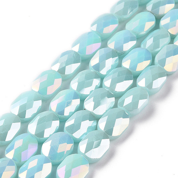 

PandaHall Faceted Electroplated Glass Beads Strands, AB Color Plated, Opaque Solid Color, Oval, Pale Turquoise, 10.5x8x5mm, Hole: 1.5mm...