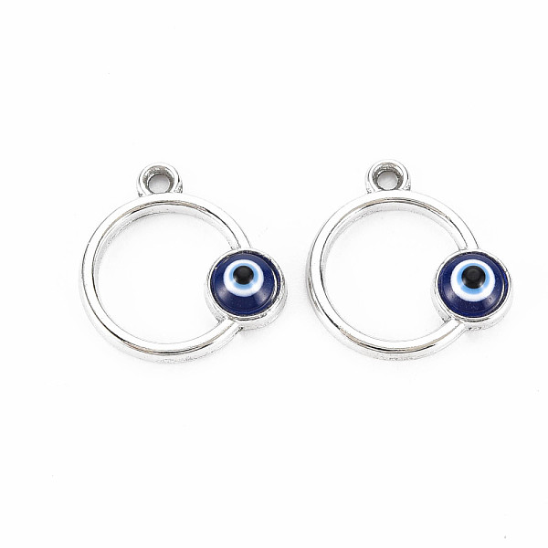 

PandaHall Alloy Enamel Pendants, Platinum, Cadmium Free & Lead Free, Ring with Eye, Dark Blue, 18x17x4mm, Hole: 1.8mm Alloy+Enamel Ring