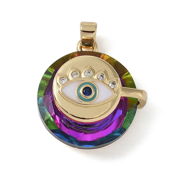 

PandaHall Brass Micro Pave Cubic Zirconia with Glass Pendents, Long-Lasting Plated, Eye, Dark Olive Green, 23x22x10.5mm, Hole: 6x3mm...
