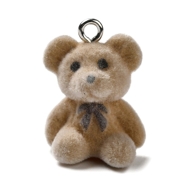 

PandaHall Opaque Resin Pendants, Flocky Bear Charms with Platinum Plated Iron Loops, Camel, 21.5x15.5x11.5mm, Hole: 2mm Iron+Resin Bear..., Brown