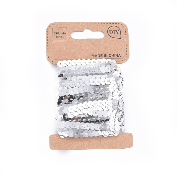 

PandaHall Plastic Paillette/Sequins Chain Rolls, Silver, 6x0.8mm, about 5yards/card Plastic Disc Silver