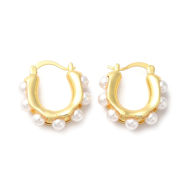 

PandaHall Plastic Pearl Beaded Hoop Earrings, Brass Jewelry for Women, Golden, 28x25.5x7mm, Pin: 1~mm Plastic