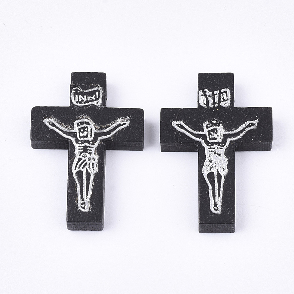 

PandaHall Printed Wooden Pendants, Crucifix Cross, For Easter, Dyed, Black, 32.5~33.5x21~22x4.5mm, Hole: 2mm Wood Cross Black