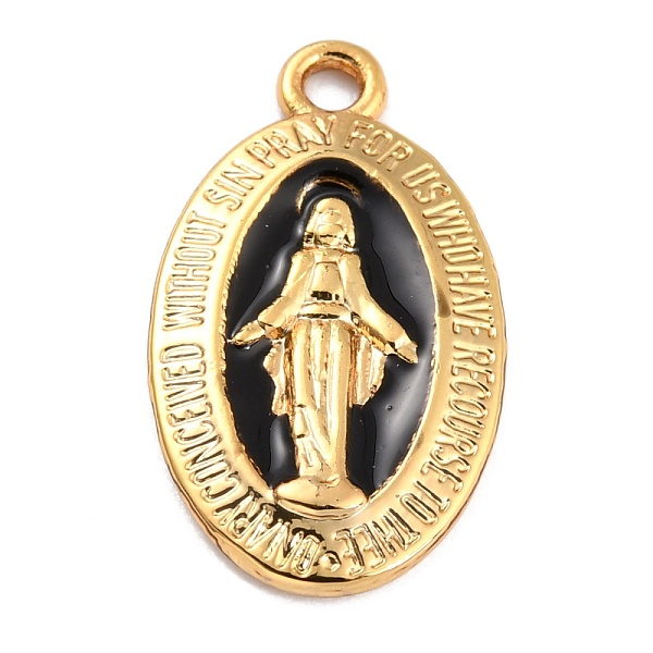 

PandaHall Golden Alloy Enamel Pendants, Long-Lasting Plated, Our Lady of the Miraculous Medal, Oval, Black, 21x12x1.5mm, Hole: 1.7mm...