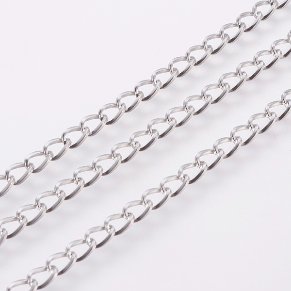 

PandaHall 3.28 Feet 304 Stainless Steel Curb Chains, Unwelded, Stainless Steel Color, 6x4x2mm 304 Stainless Steel